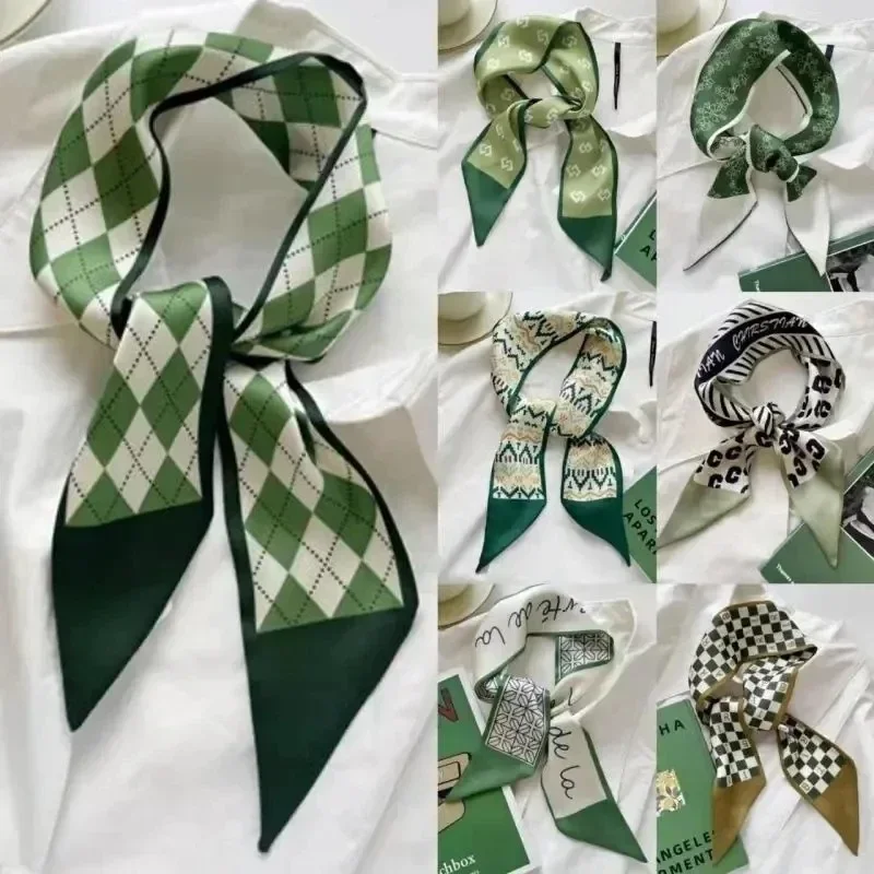 Модный милый роскошный шарф для волос с принтом, женский узкий шелковый шейный платок, универсальный для декора повязок на голову, шеи и сумки