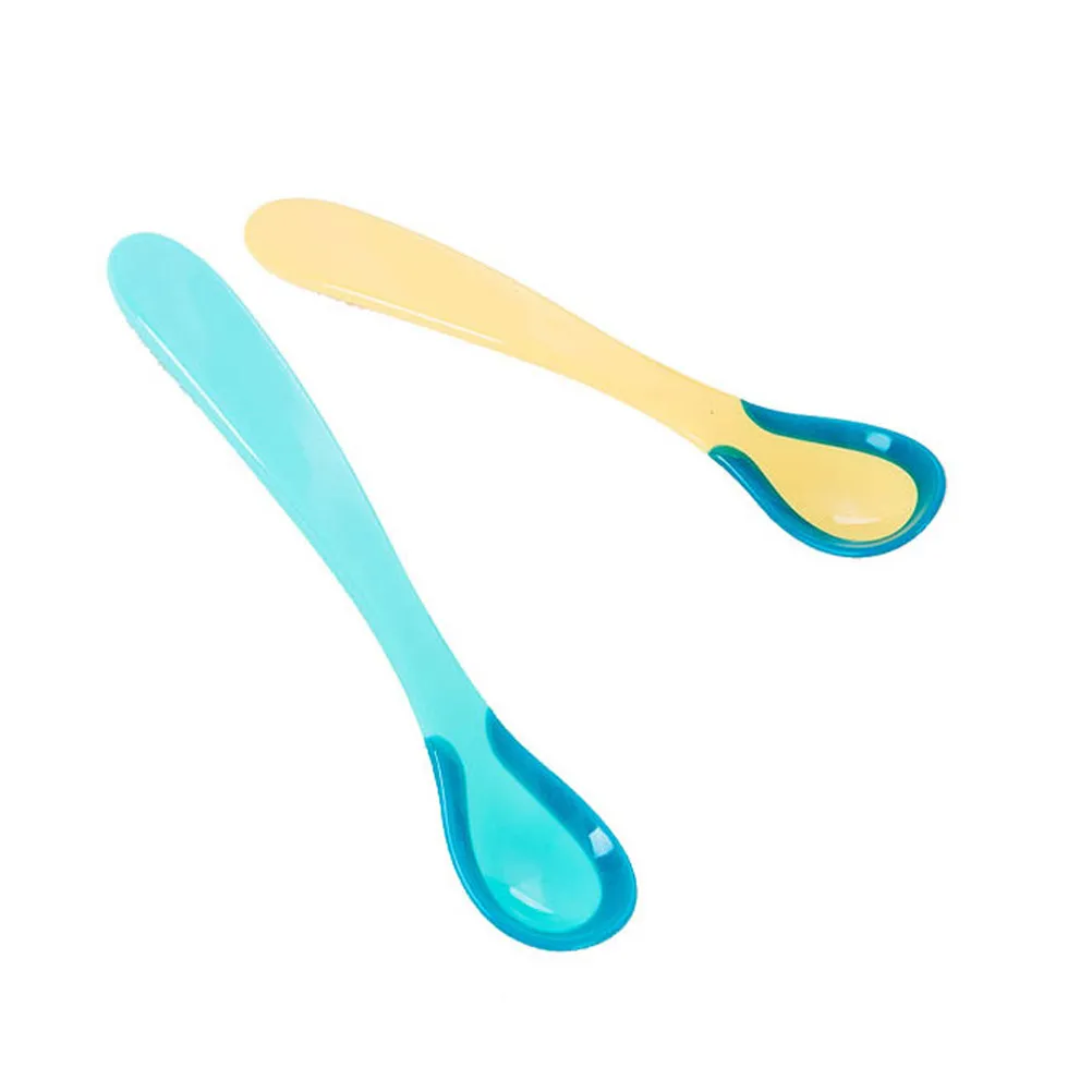 

2Pcs Temperature Color Changing Feeding Spoon Baby Safety Spoon Food Grade Material Arc Handle Smooth Design Infant Feeding Tool