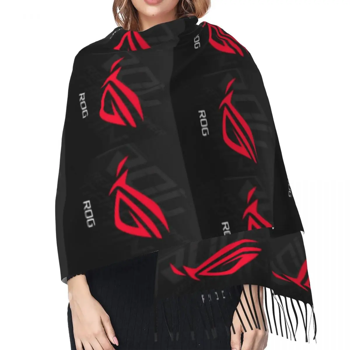 وشاح Asus Rog أوشحة شرابة للنساء شالات دافئة ناعمة ويلتف شال كبير للخريف والشتاء