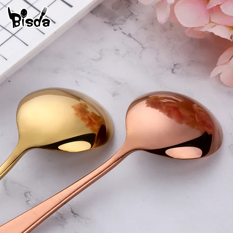 6/8/11Pcs Stainless Steel Soup Spoons Round Dessert Spoon 11 Colors Spoons Set Ice Cream Scoop Spoon In Party Dinnerset