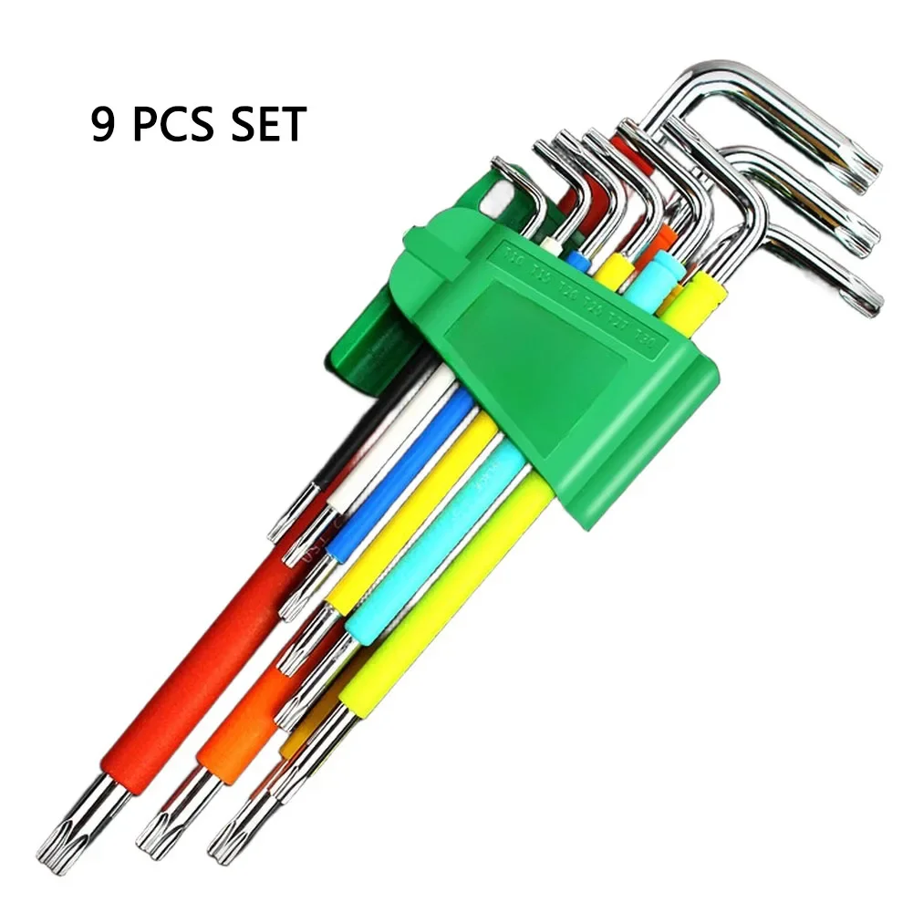 

Набор из 9 разноцветных шестигранных ключей из высококачественной стали с удлиненным крестообразным наконечником, магнитными и удлинительными вставками