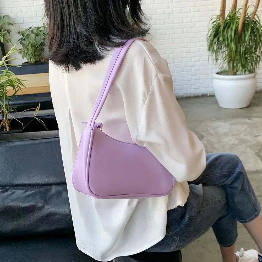 Women Shoulder Underarm Bags Retro Soft PU Leather Casual Solid Color Small Top-Handle Handbags Ladies Fashion Shoulder Bags