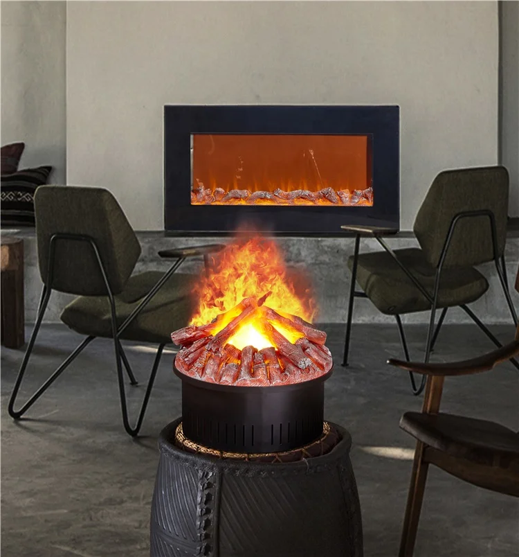 17-Inch Circular Electric Fireplace with Simulated Charcoal 3D Water Steam Effect Steel Material Insert Type for Indoor Use