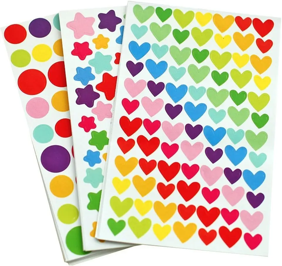 6pcs Clipbook Stickers Self-adhesive Adhesive Album Decoration Accessories DIY Stickers Star Heart Dots Color Handicrafts