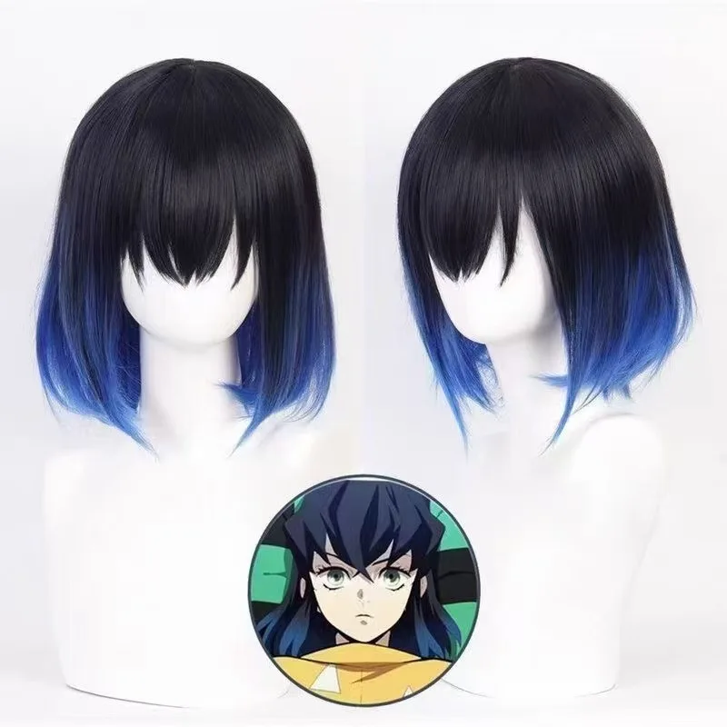 

Hashibira Inosuke Cosplay Wig Black To Blue Gradient Short Synthetic Hair For Anime Costume Party Heat Resistant Fake Hair