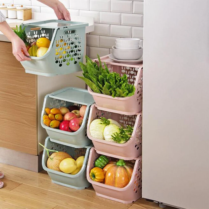 Kitchen Storage Basket Food Storage Organizer Containers Vegetables Fruit Shelf Racks Sundries Hollow Baskets Bathroom Supplies
