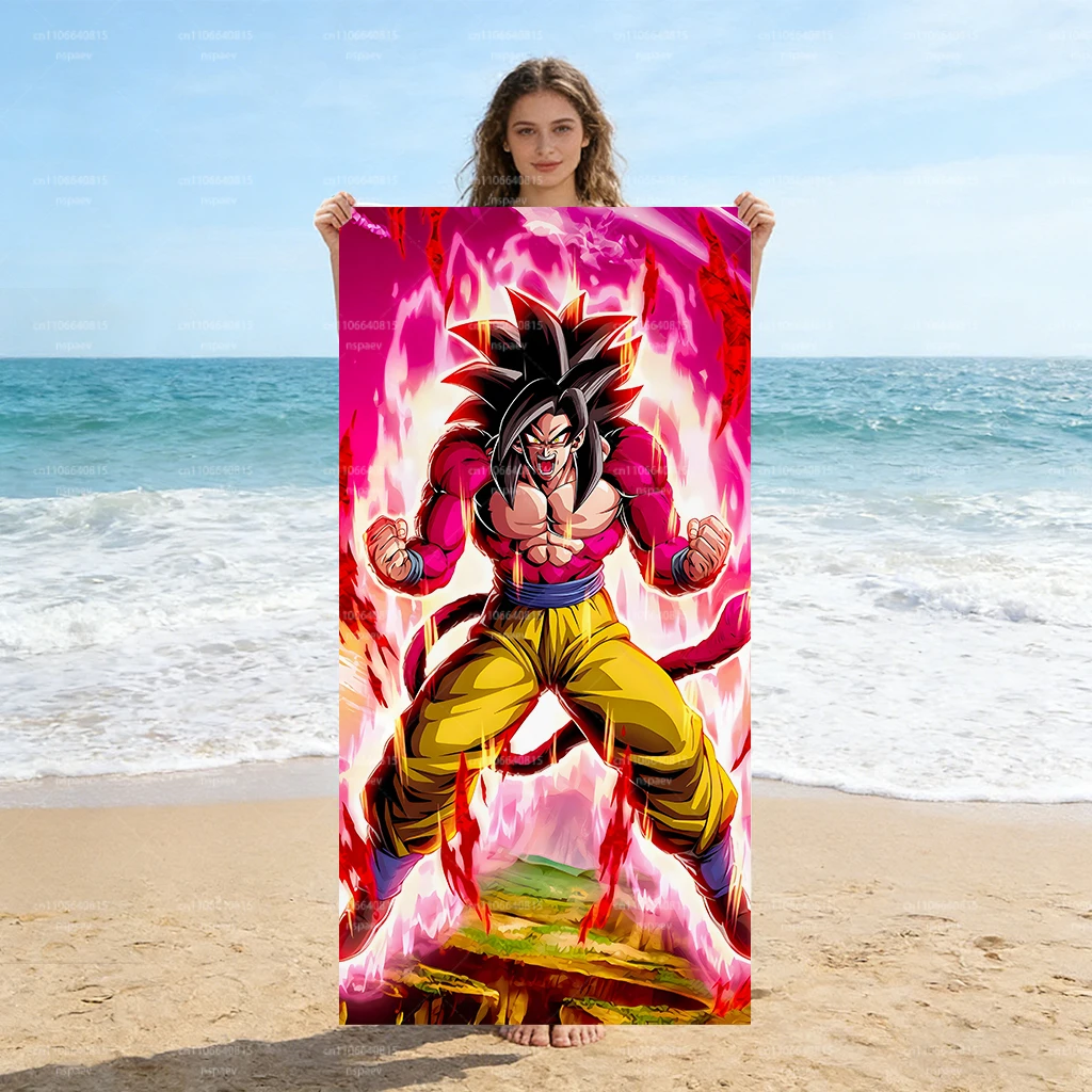 Dragon Ball GT Goku Super Saiyan 4 Beach Towel, Pink Fire Background Quick Dry Polyester Swimming Bath Towel view 5