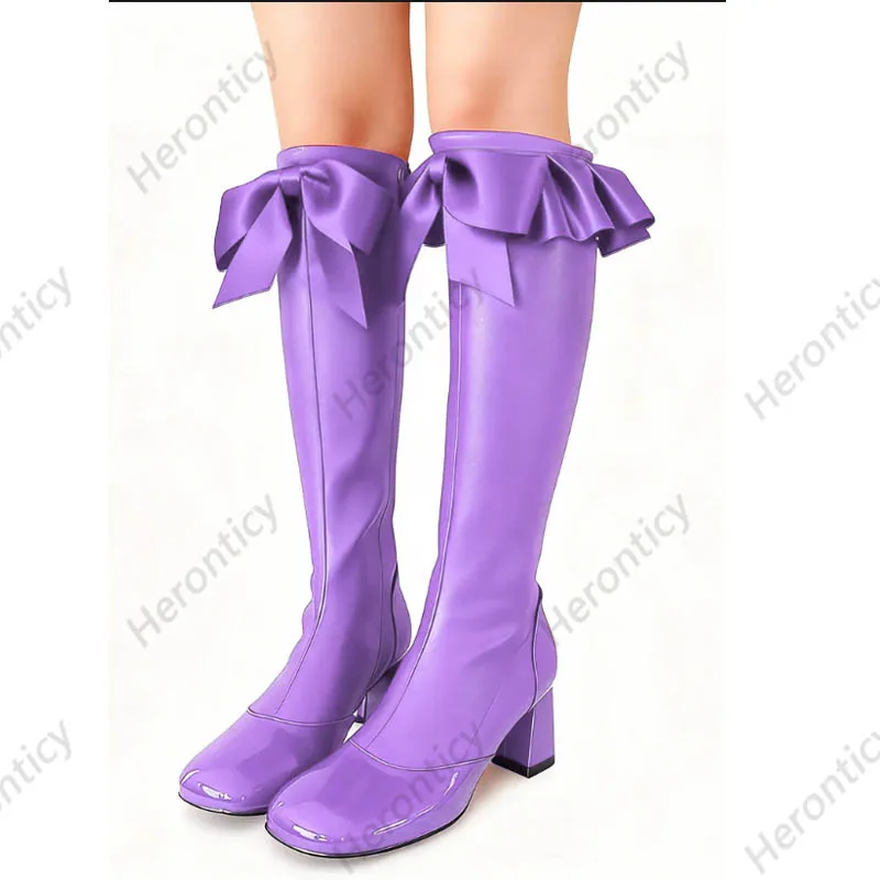 Heronticy Handmade Black Handcrafted Knee-High Leather Boots Women's Gothic Victorian Boots with Large Bow Decoration Size 5-15 - view 4