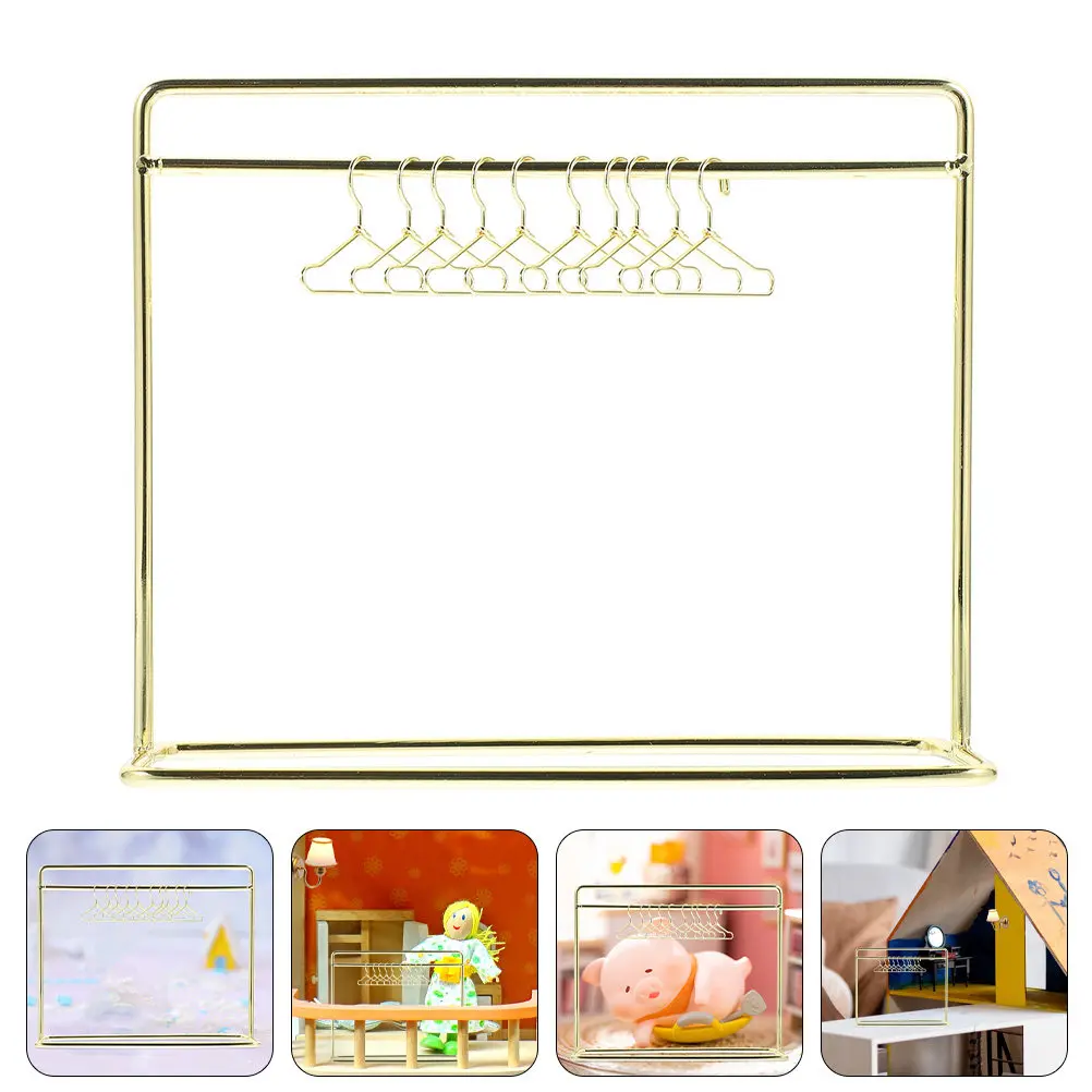 

1Set Miniature Clothes Hangers Metal Mini Rack for Tiny Outfits Compact Drying Stand Suitable for Mini Closet Organization Decor
