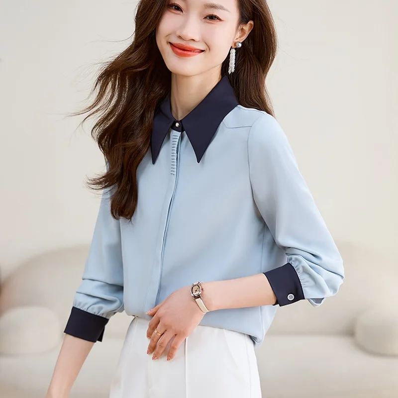 Chemisier Vintage pour femmes, chemises coréennes décontractées, mode ample, vêtements printemps/été, Patchwork, manches longues, en mousseline de soie, hauts pour femmes