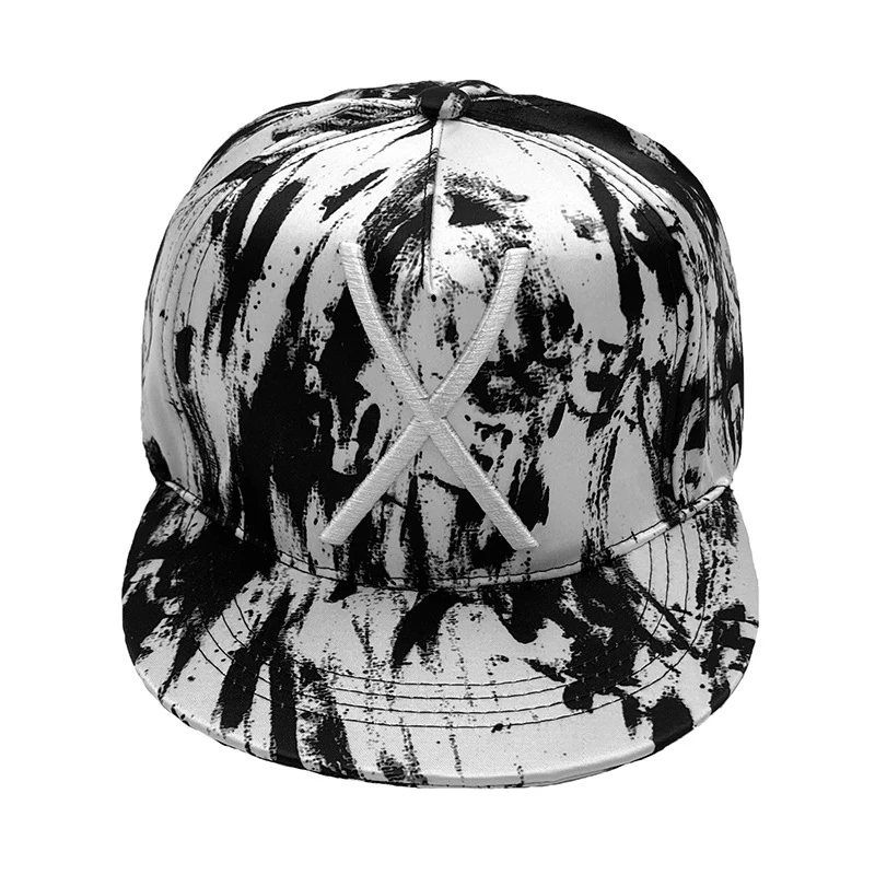 Unisex Four Seasons Black and White Rap Man Graffiti Style Embroidery X Personality Hip-hop Cap Dance Big Flat Baseball Hat PY50