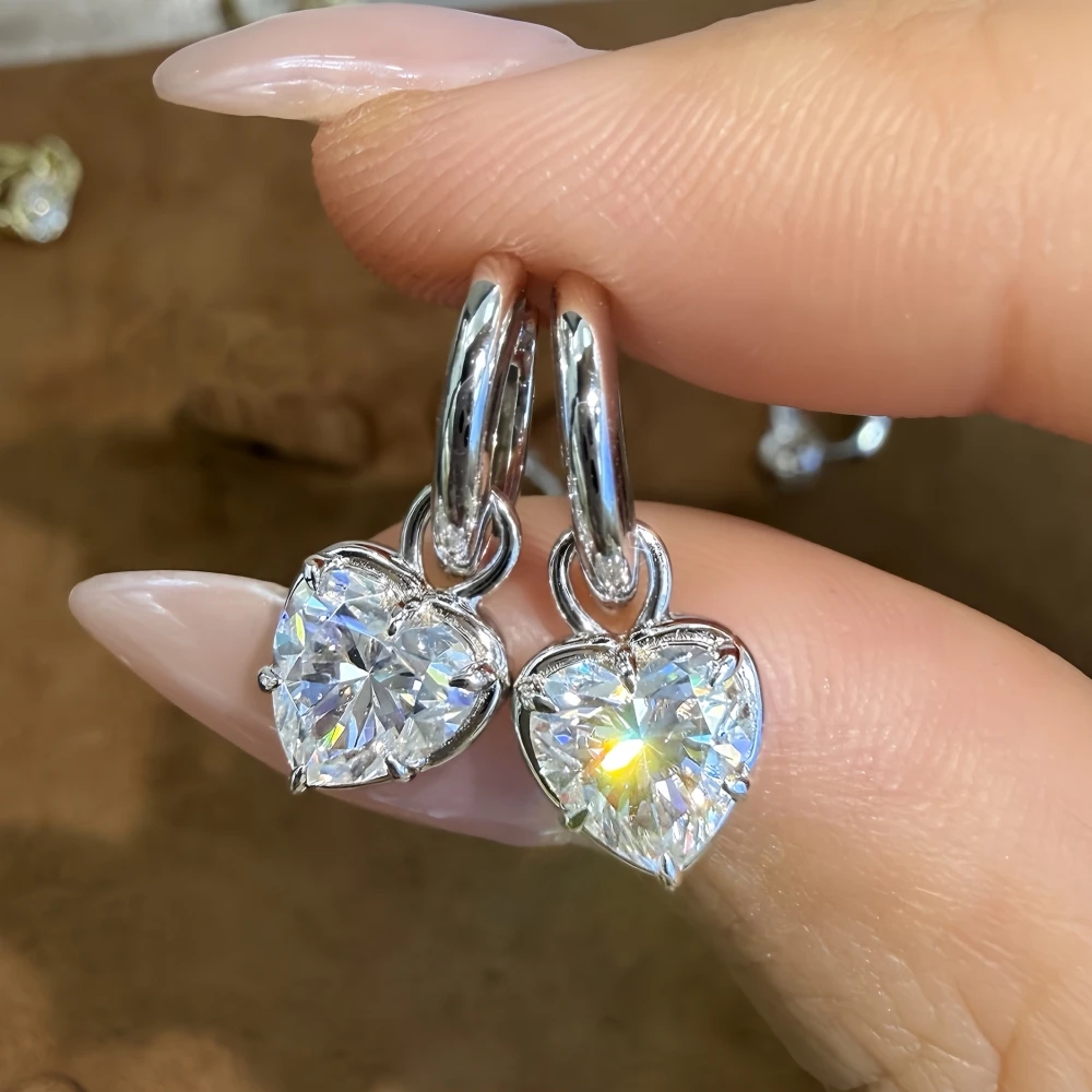 1CT Heart Cut Moissanite Earrings Minimalist 6.5mm Diamond Huggie Ear Studs for Women S925 Sterling Silver with Certificate