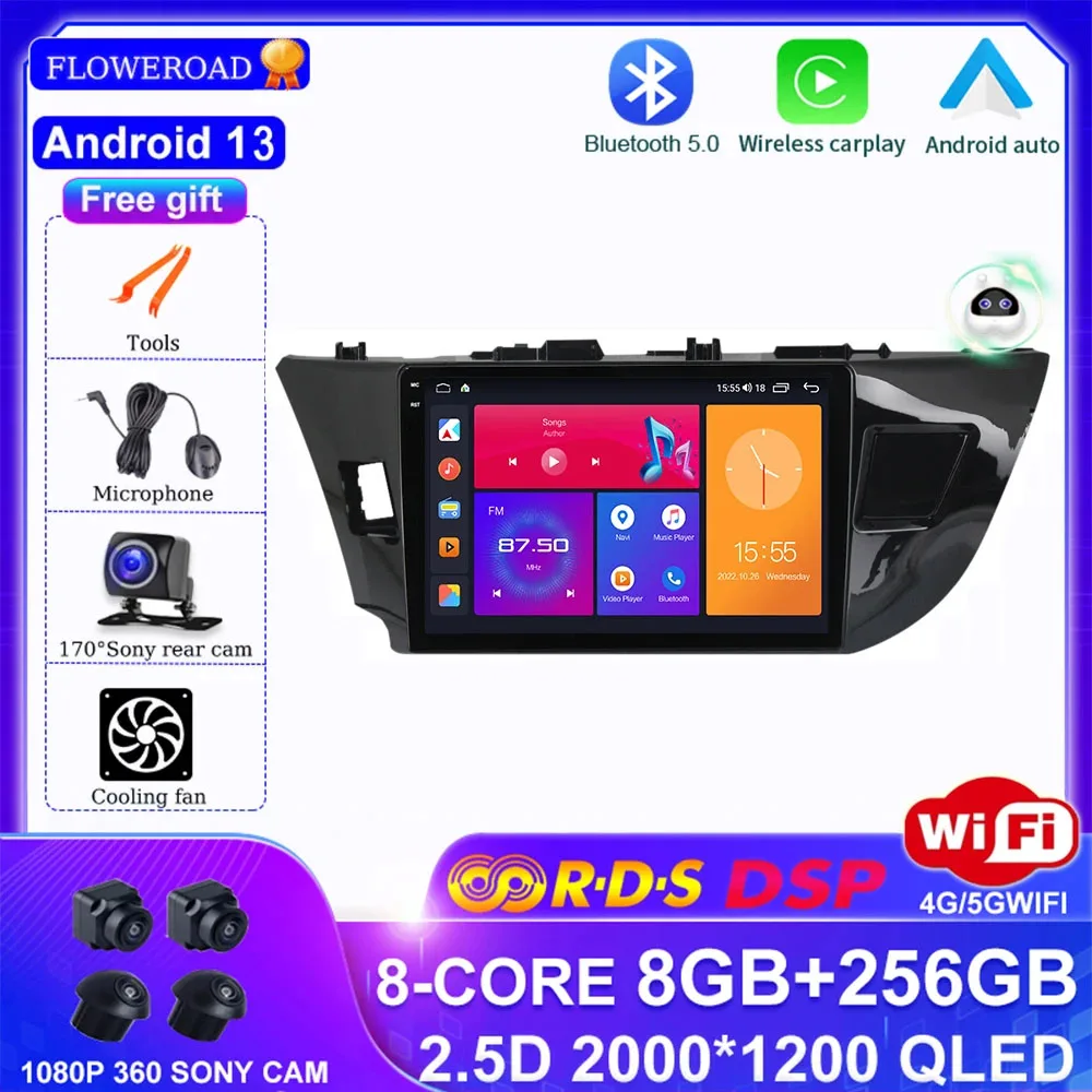 

FOR Toyota Corolla 2013 - 2017 Car Radio GPS Navigation Stereo Unit Built-in Multimedia Carplay AUTO BT 360 Cam No 2din 2 din