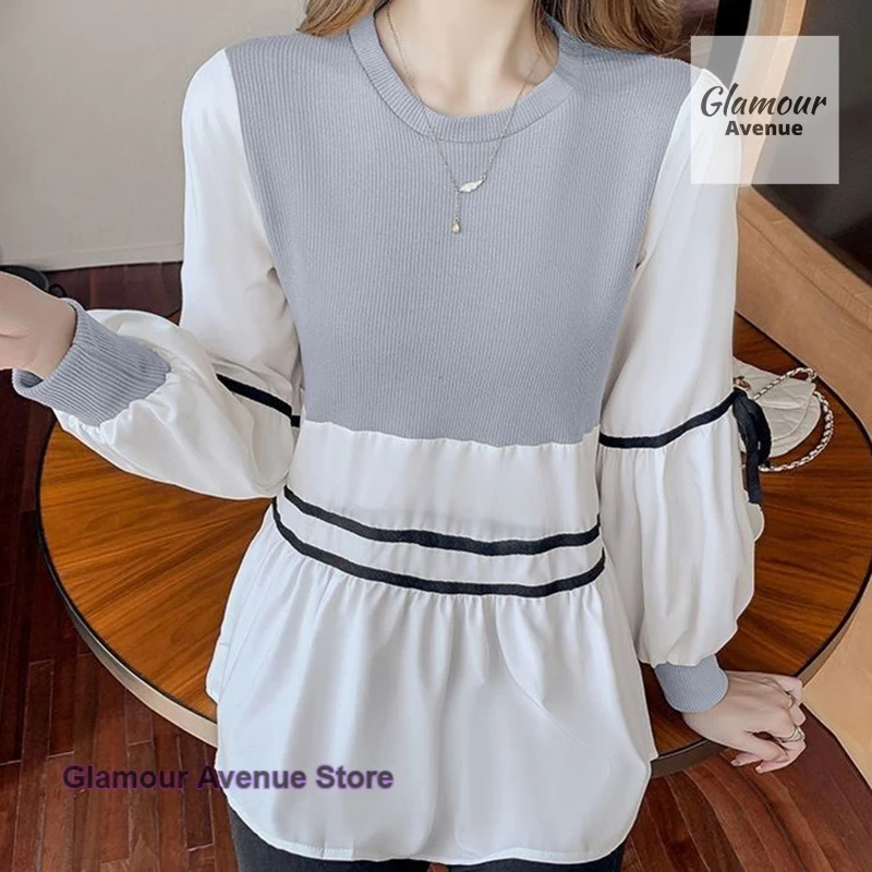 Camisa de manga larga con cordones a rayas blancas y negras de estilo coreano para mujer primavera y otoño nueva moda temperamento costura top