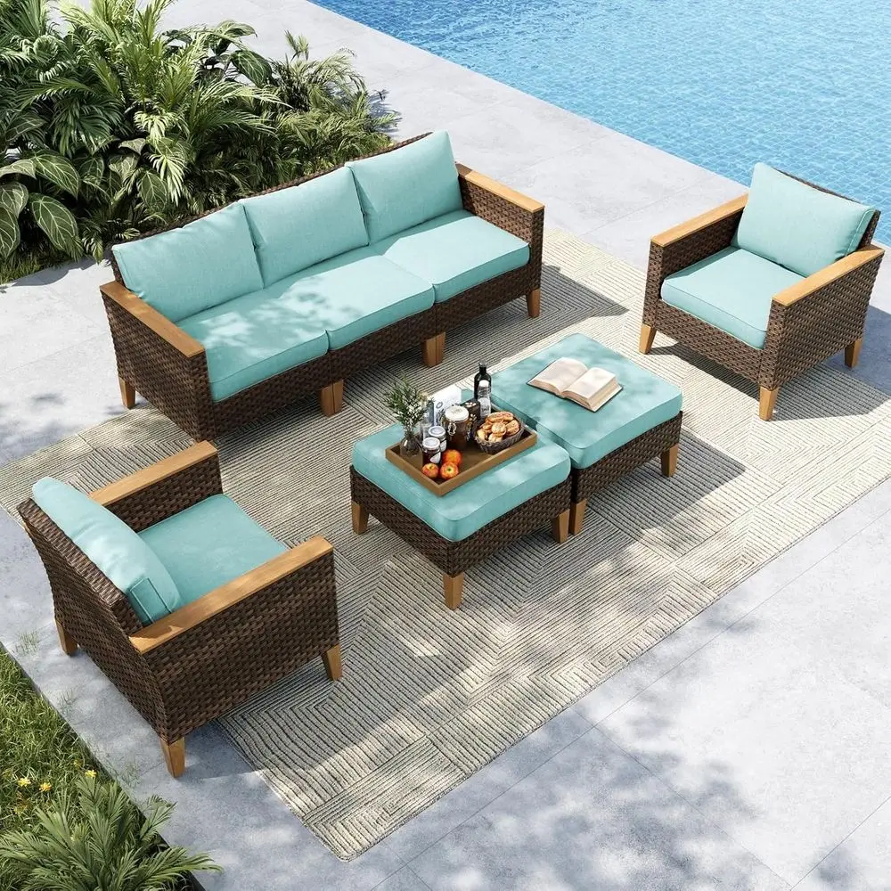 

Очень большой комплект садовой мебели из 7 предметов с аквамариновыми подушками