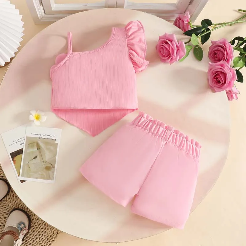Toddler Baby Girl Clothing 1–3 Years Outfits Sweet Fashion Summer Single-strap Sleeveless Floral Crop Top and Shorts Baby Sets