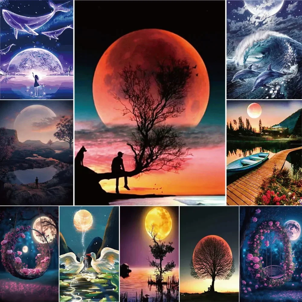 

276036 Moon Night Fantasy Coloring By Numbers Painting Complete Kit Acrylic Paints 40*50 Canvas Painting Home Decor Crafts