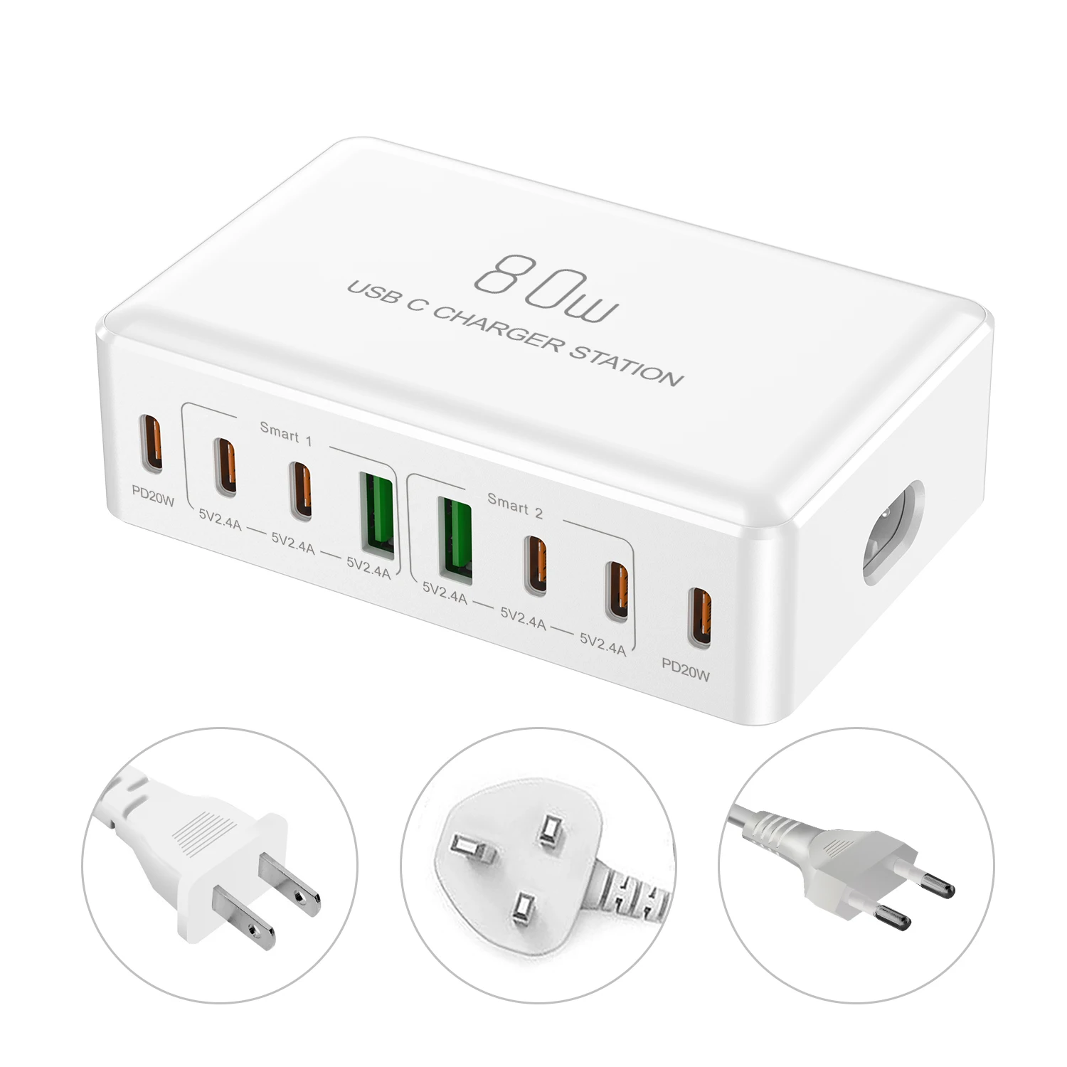 

Fast Charger EU/US/UK 80W 8 Ports Charging Station Hub Block Wall Charger Power Strip Adapter Plug Cube Brick for iPad iPhone