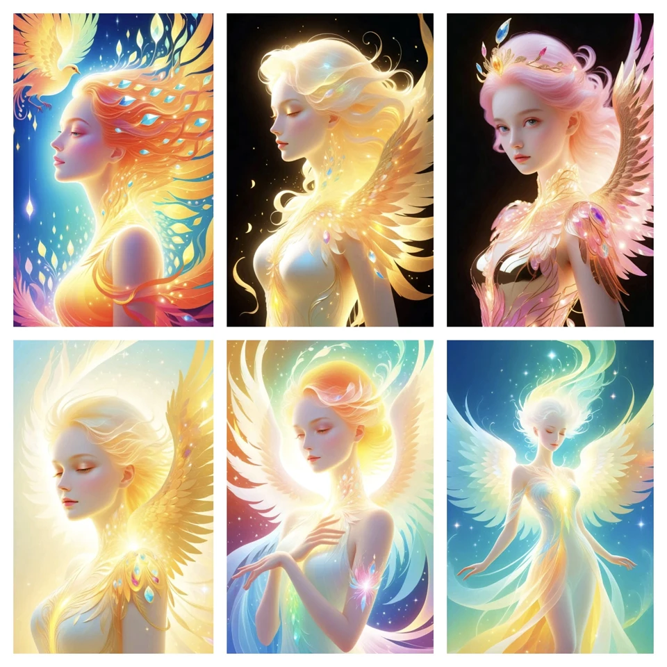 5D DIY Diamond Painting Angel Girl Wings Full Circle Square Diamond Mosaic Embroidery Picture New Product Color Home Decoration