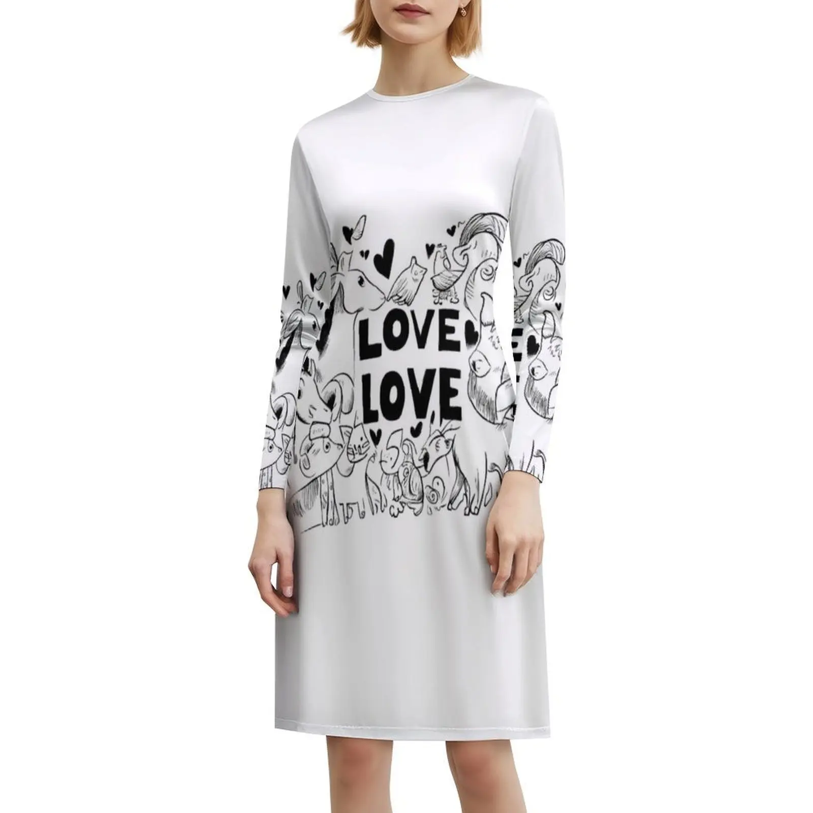 الحيوانات البوهيمي فستان بلا أكمام متعدد المطبوعات شاطئ عطلة فستان الحفلات هو درو الحيوانات يرى ذلك الحب قلوب الملابس النسائية #6