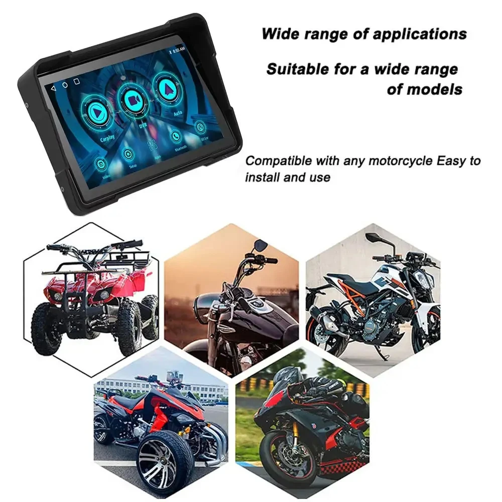 5 Inch High-Brightness IPS Motorcycle Navigation Screen with Carplay & Android Wireless Phone Link 1 Year Warranty