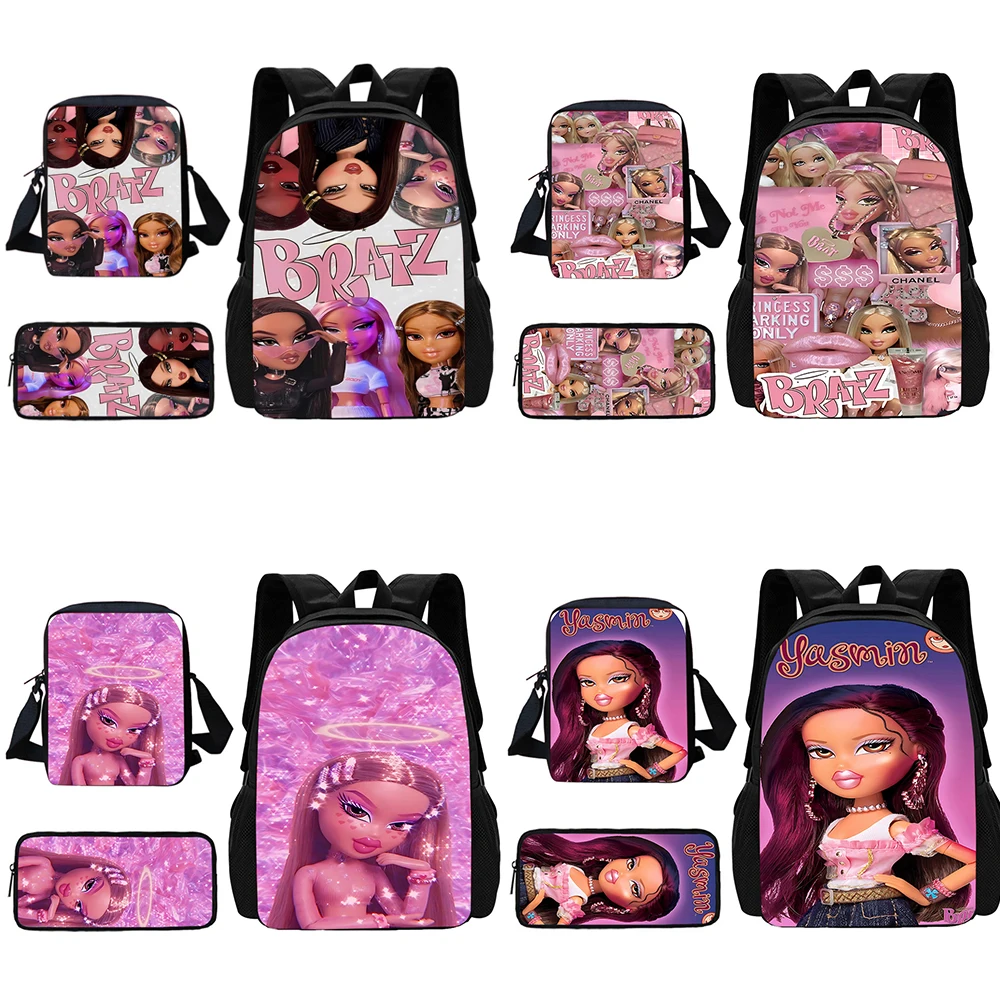 3 pcs set For B-bratzs Doll Child School Backpack With Shoulder Bag Pencil Bags School Bags for Boys Girls Best Gift