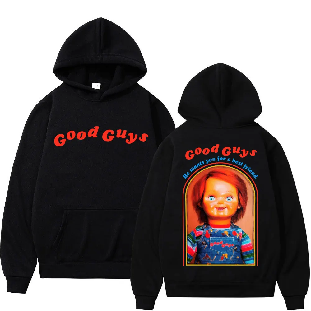 Horror Film Child's Play Ghost Doll Print Hoodie Fashion Cartoon Style Hooded Sweatshirt Street Gothic Vintage Oversized Hoodies