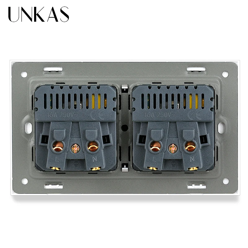 UNKAS 16A Type-C Port EU Standard Socket Black White USB Connector Plug Gray Outlet Grey Tempered Glass Panel Gold Power Russia