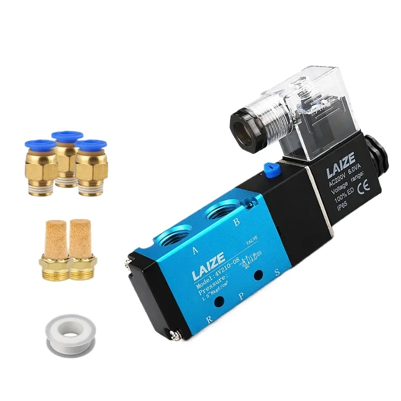 4V210-08 Solenoid Valve 2 Position 5 Port Single Coil Pilot-Operated with Fitting