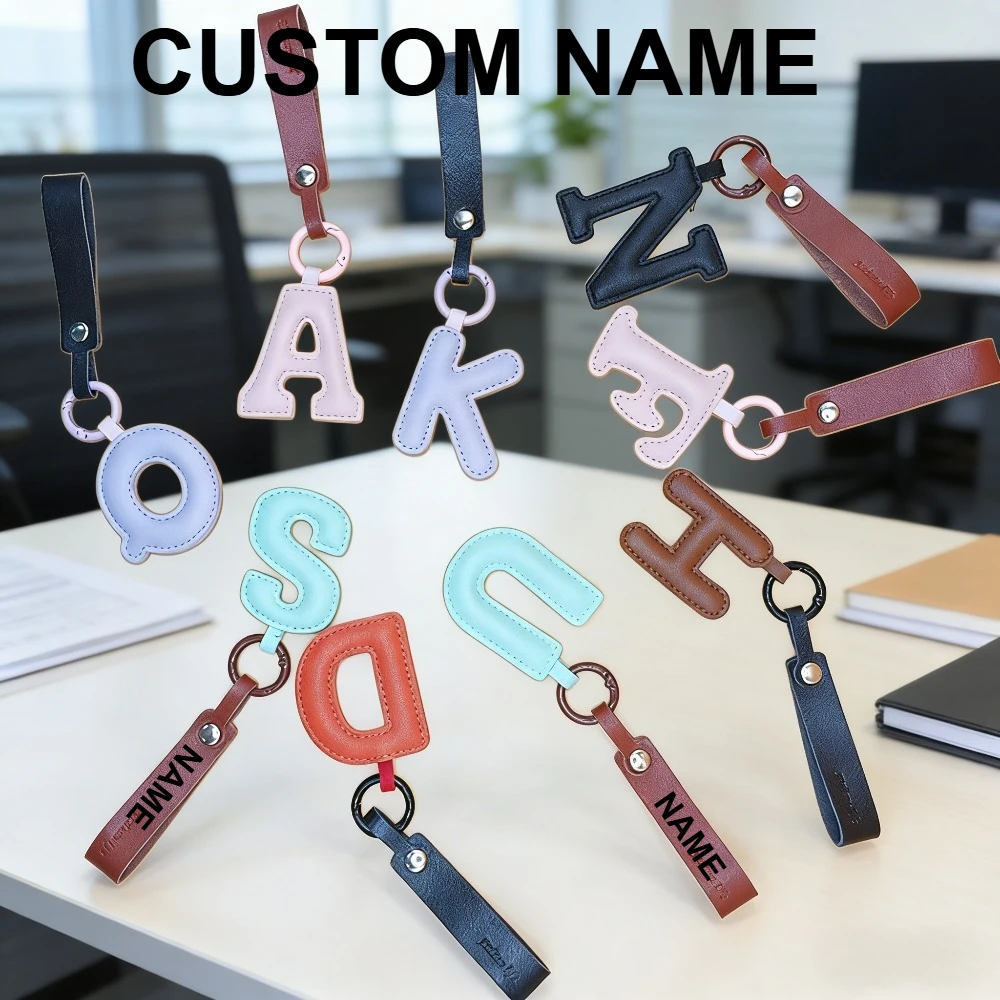 

A To Z Alphabet PU Leather Fashion Keychain Custom Name Charms 26 Initial Letter Keyring Candy Color Pendant Key Chain Ring Gift