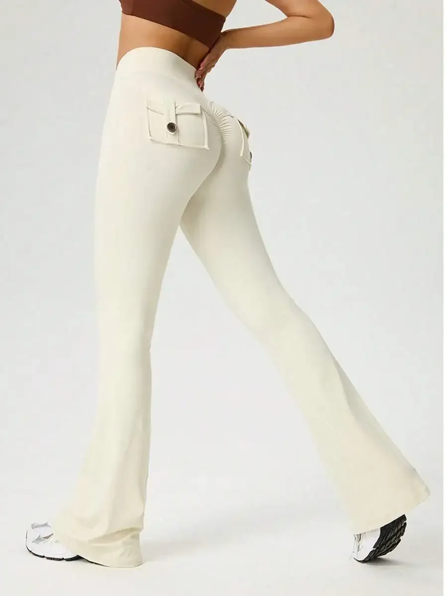 

Women High-Waisted Flared Yoga Pants With Back Pockets