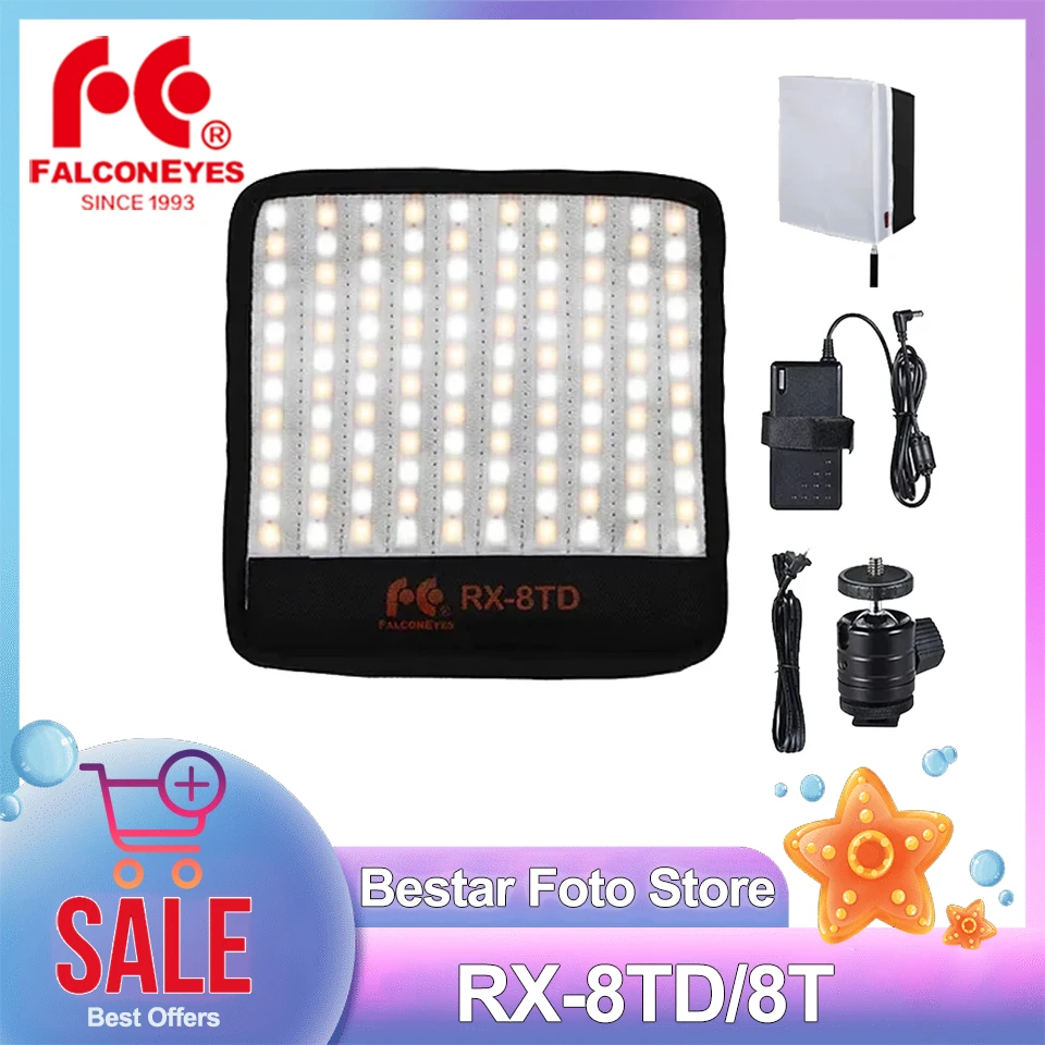 

Falcon Eyes RX-8TD/8T On Camera Flexible Light 3000-5600K Portable Video Light Studio Kit Compatible with Sony F-mount