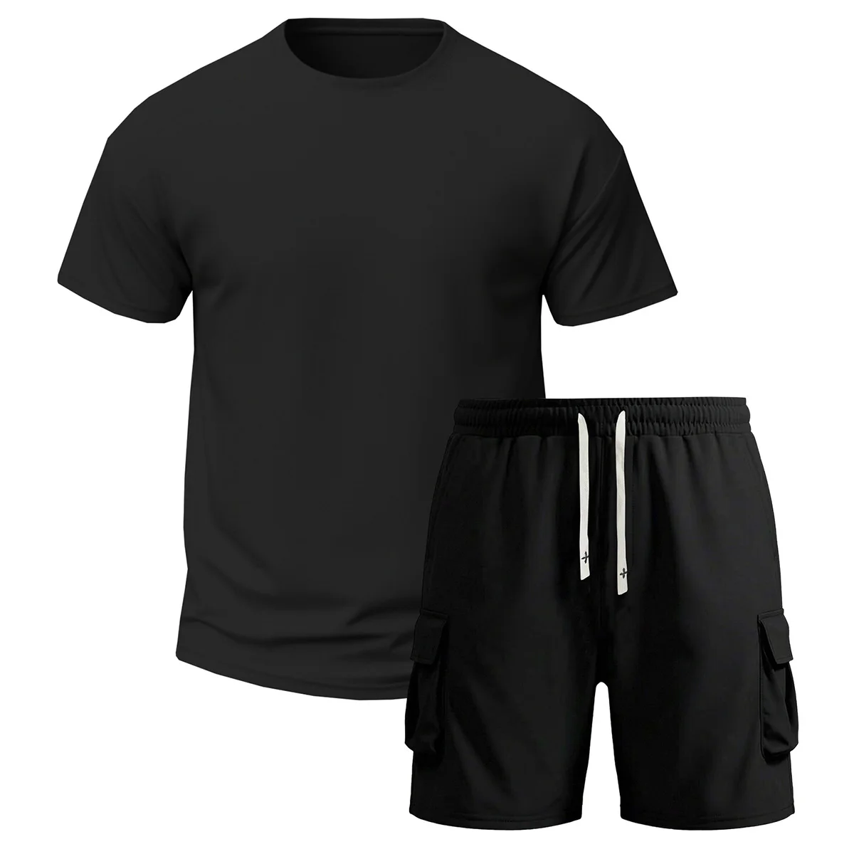 

2-Piece Men's New Summer Short Sleeve Shorts Set, Suitable for Daily Casual and Sports Wear, Comfortable Fabric and Simple Style