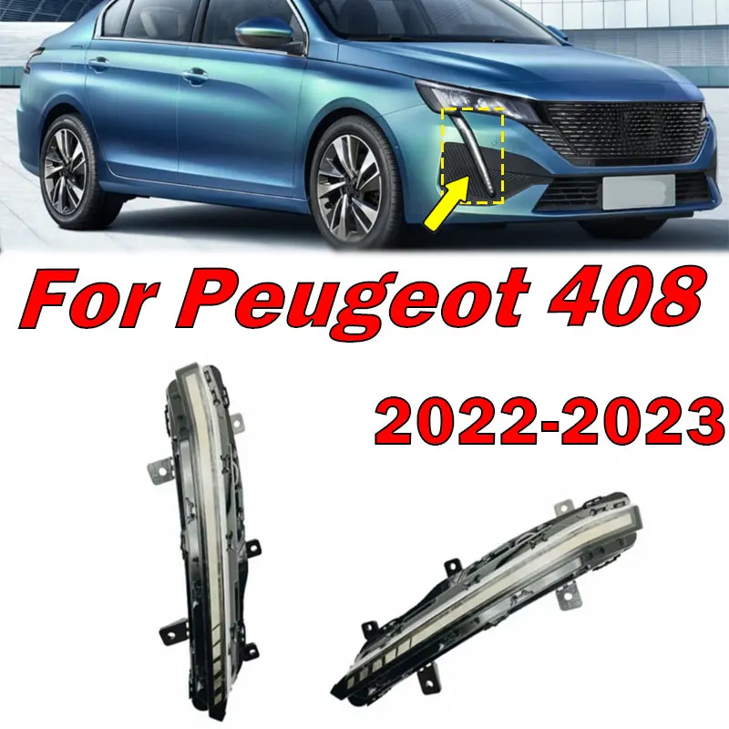 

Для Peugeot 408 2022 2023, светодиодный дневной свет DRL, дневные ходовые огни, передний фонарь дальнего света, сигнальная лампа в сборе 9835230980 9835230880