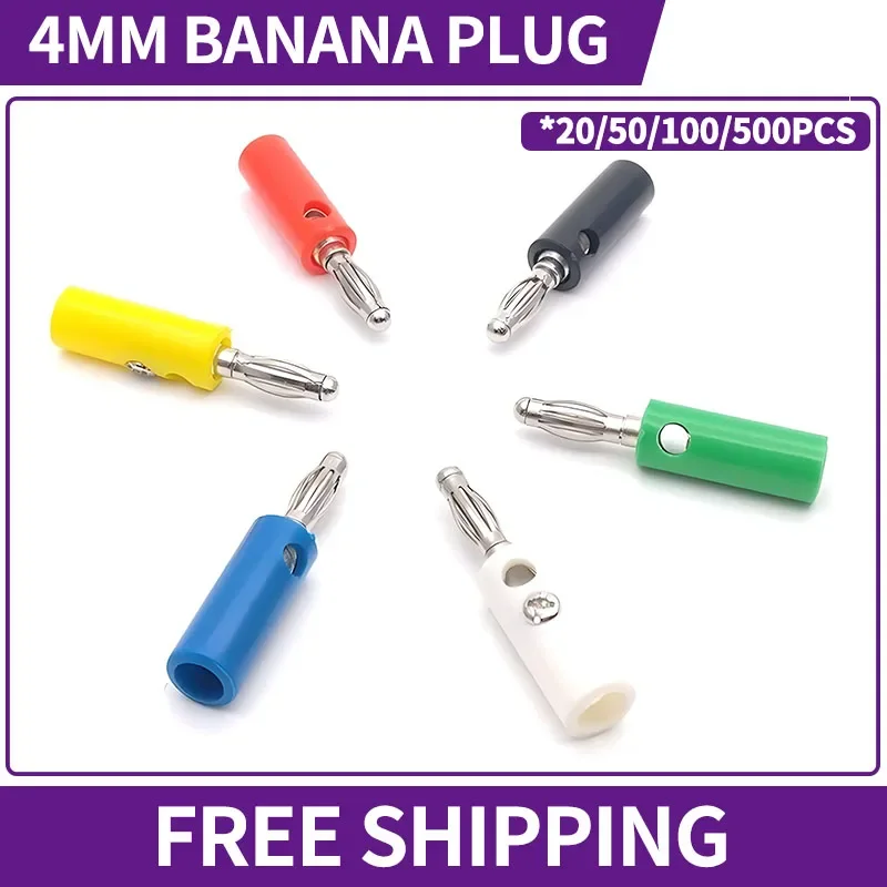 

20/50/500PCS 4MM Banana Type Plug Matching Socket, Solderless with Fixed Screw, Speaker Sound Plug Terminal 5 Colors Available