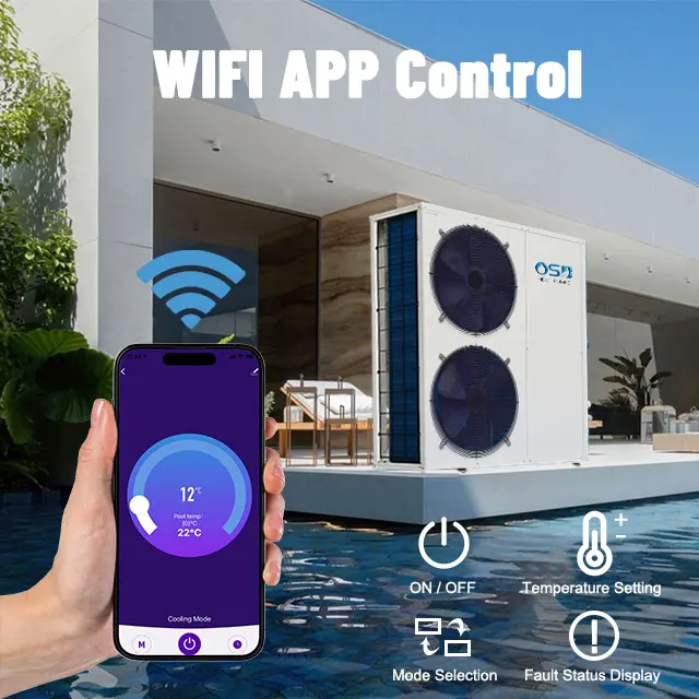 Air Source Heat Pump Swimming Pool Heater 24kW WiFi App Control O.S.B/OEM Brand 2-Year Warranty for Household