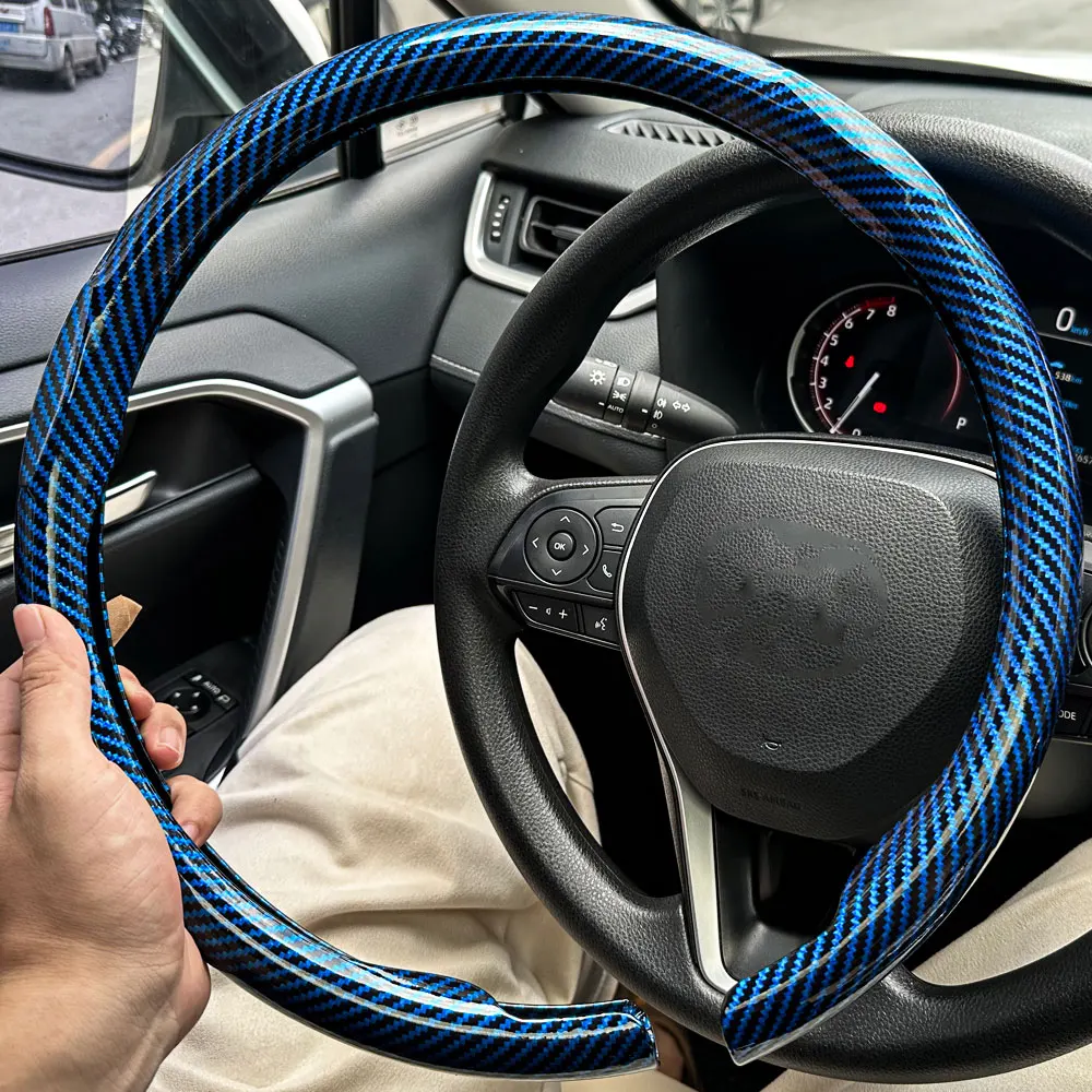 2025 Neuer Universeller Rutschfester Glänzender Luxus Carbonfaser Atmungsaktiver Runder Auto-Lenkradbezug Schutz Auto-Zubehör – Detail 1