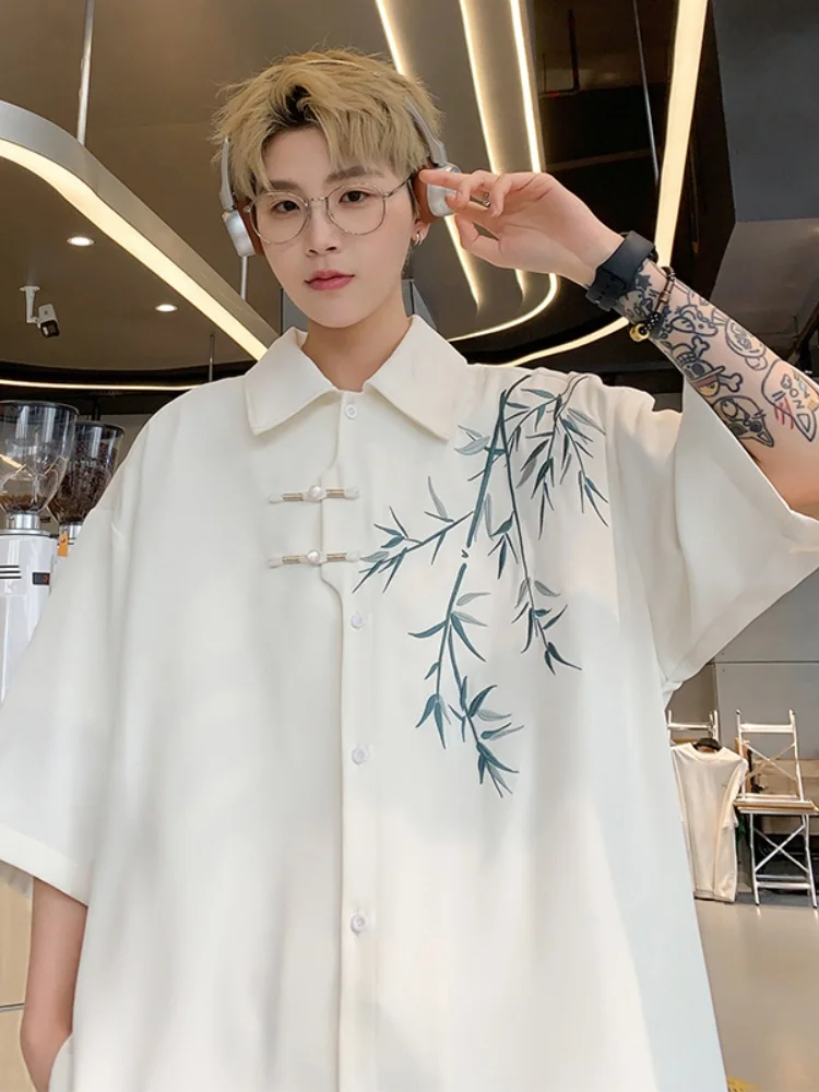 

Новая мужская рубашка в китайском стиле с бамбуковой вышивкой, на пуговицах, свободного кроя, из ледяного шелка, с коротким рукавом, летняя, тонкая, дышащая, повседневная.