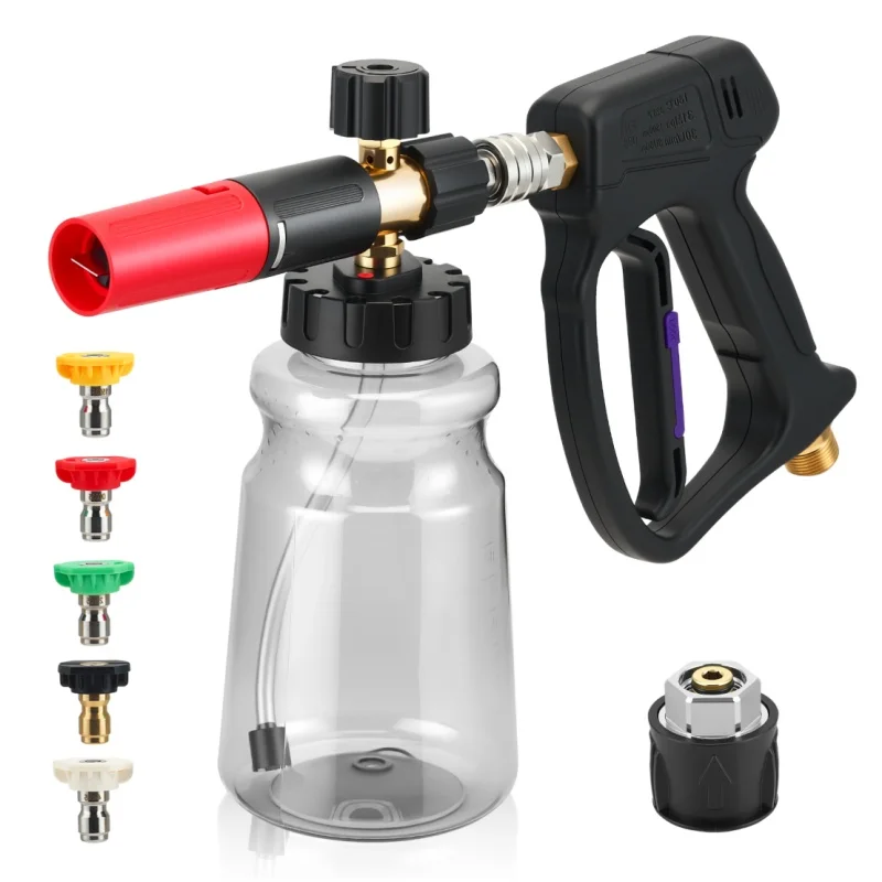 4500 PSI High Pressure Washer Gun with 1L Foam Cannon,5 Nozzle Tips for Car Wash,Adapter Compatible with Karcher K2-7 (MRP-003-B
