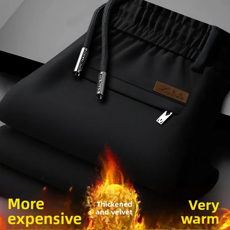 

Мужские повседневные утепленные брюки на флисовой подкладке с эластичным поясом, прямые, комфортные, теплые, длинные, для осени и зимы