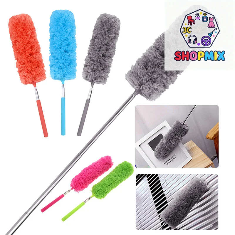 Retractable Duster Stainless Steel Long Handle Dusting Brush Car Household Cleaning Tools Microfiber Dust Brush