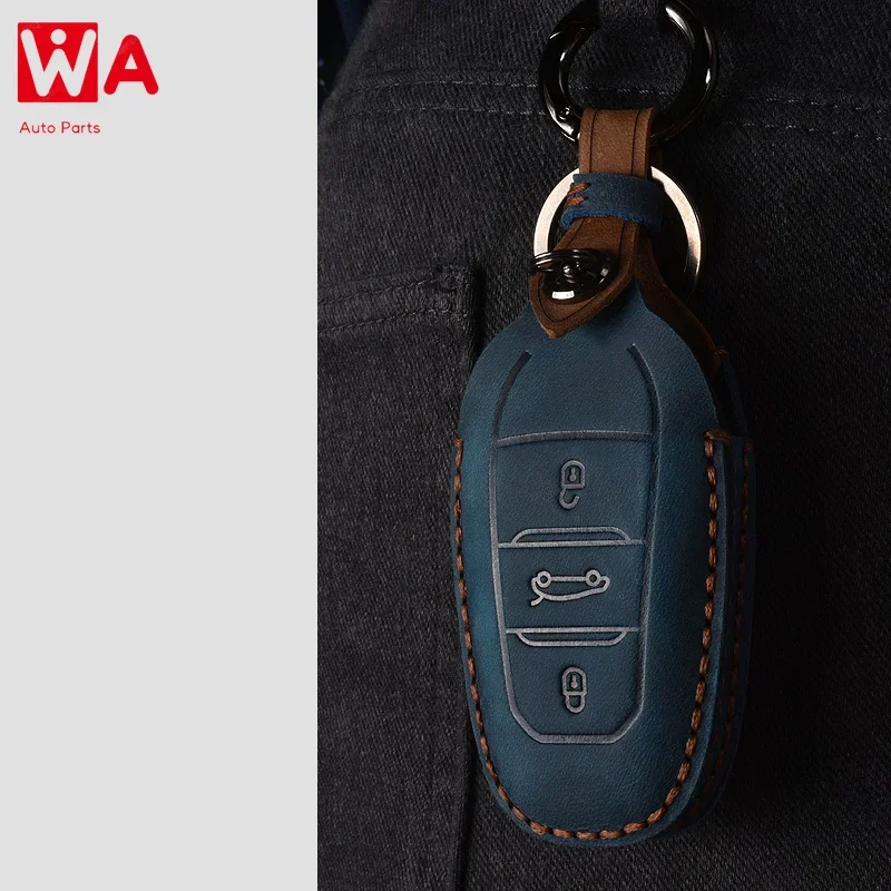 

Leather Car Key Case Cover For Peugeot 308 408 508 2008 3008 4008 5008 Citroen C4 C4L C6 C3-XR Accessories Shell Key Ring