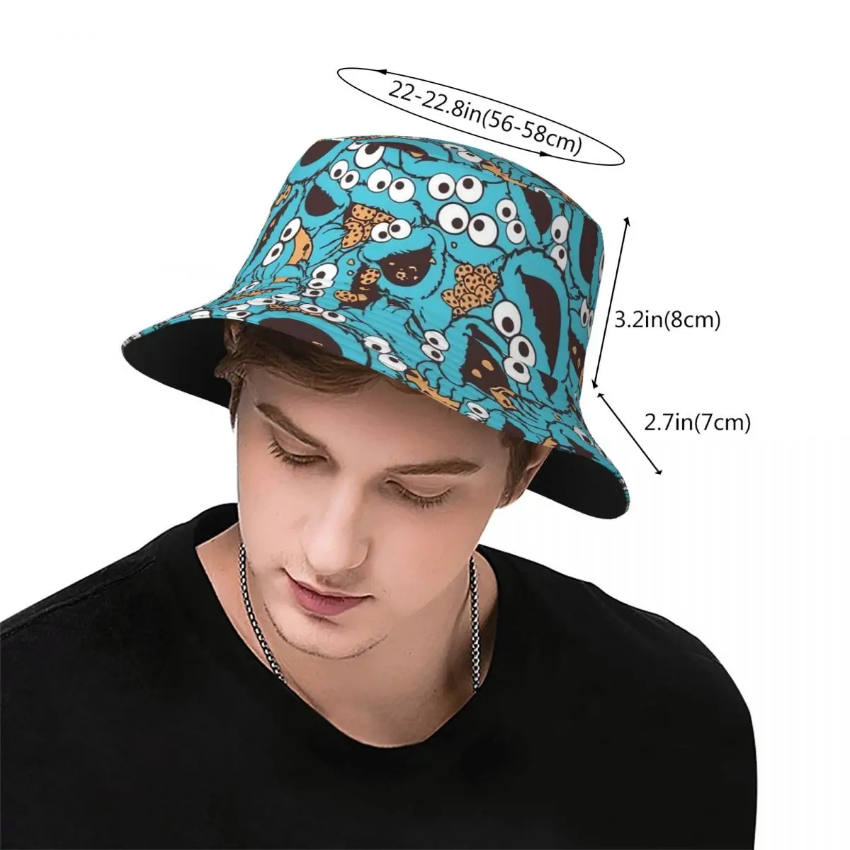 Women Men Bucket Hats Cookies Anime Monsters Summer Travel Headwear Foldable Camping Fishing Caps SesameStreet Panamka Gift