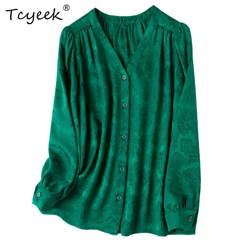 

Tcyeek 100% Real Mulberry Silk Shirt Women Spring Summer Clothes Elegant Womens Shirts Long Sleeve Top Casual Блузка Женская
