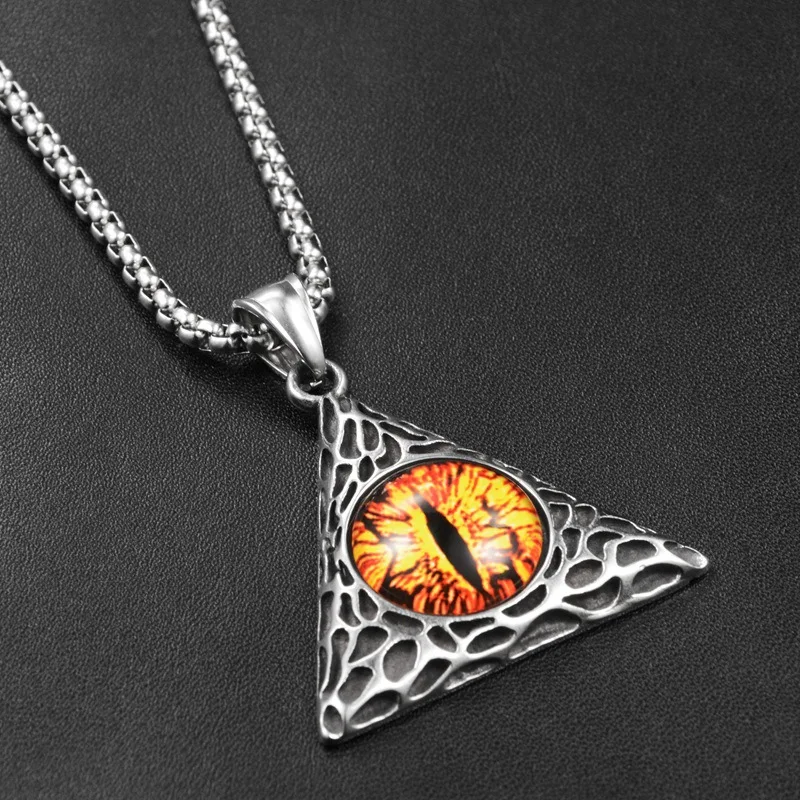 European and American Retro Hip-hop Personality Trend Hell Triangle Demon Eye Stainless Steel Pendant Necklace Pendant