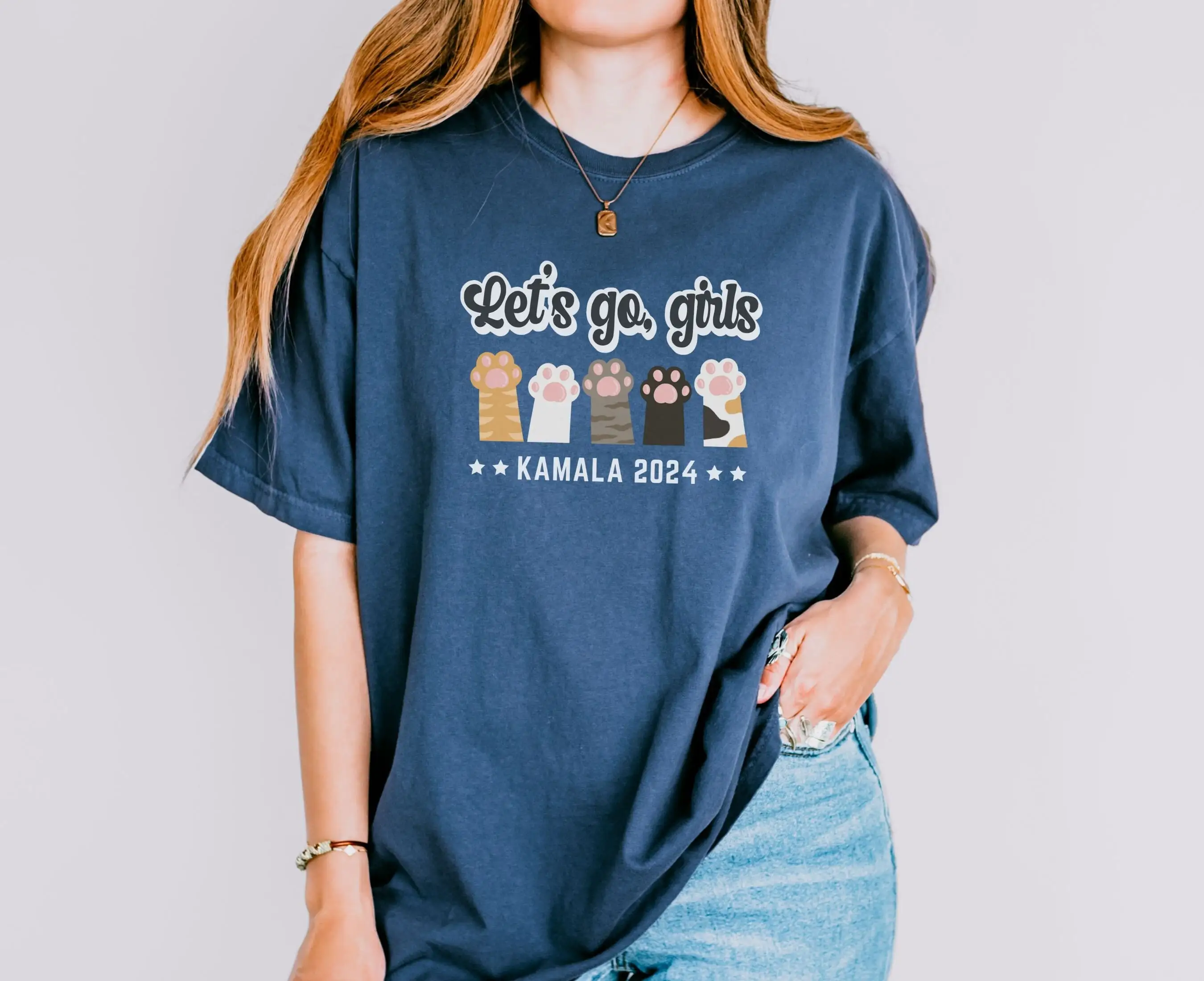 Lets Go Girls Childless Cat Lady Comfort Colors T Shirt Kamala Harris President Vote For 2024 Election Democrat Equal Rights