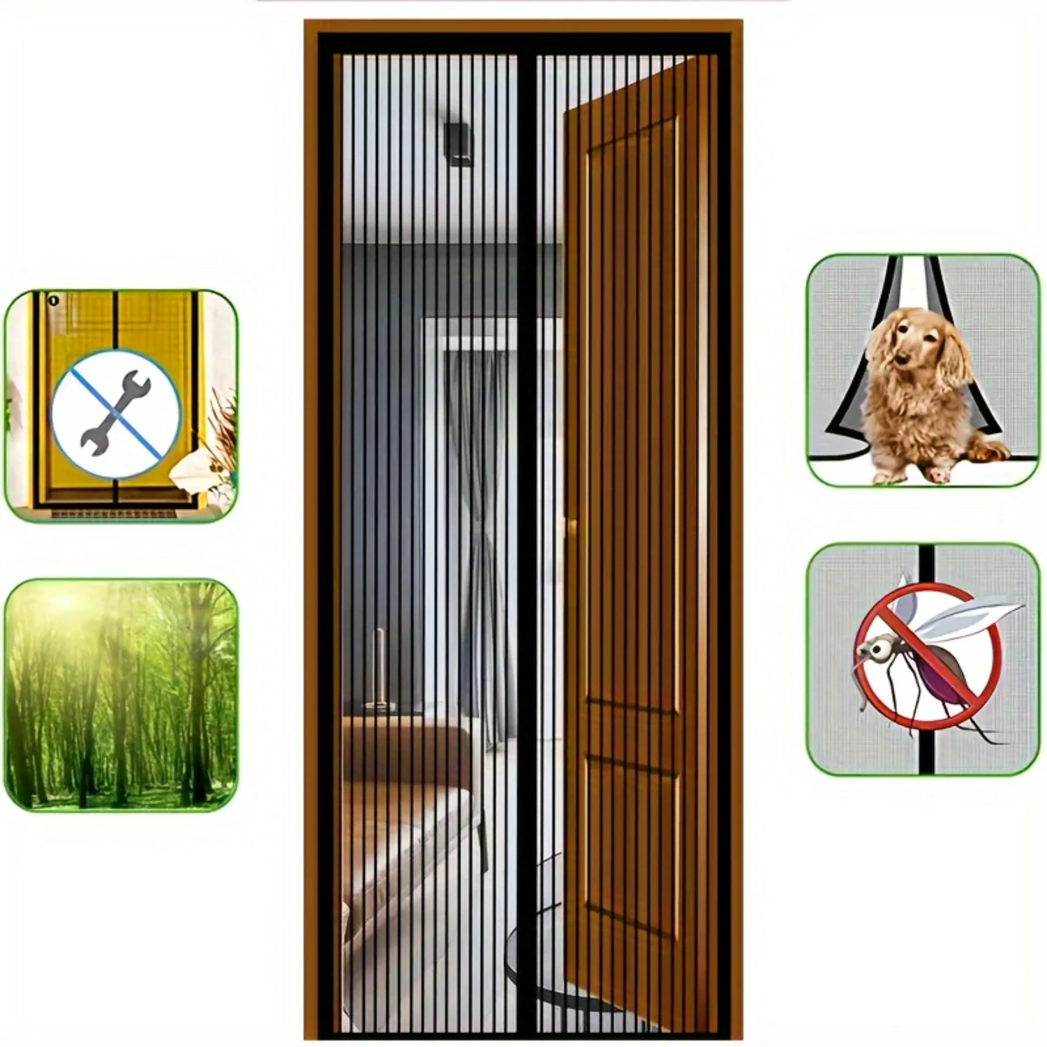 1pc Classic Arts Rayon Knit Screen Door Curtain - Easy Installation, Dust & Insect Protection, Self-Sealing with Stripe Pattern,