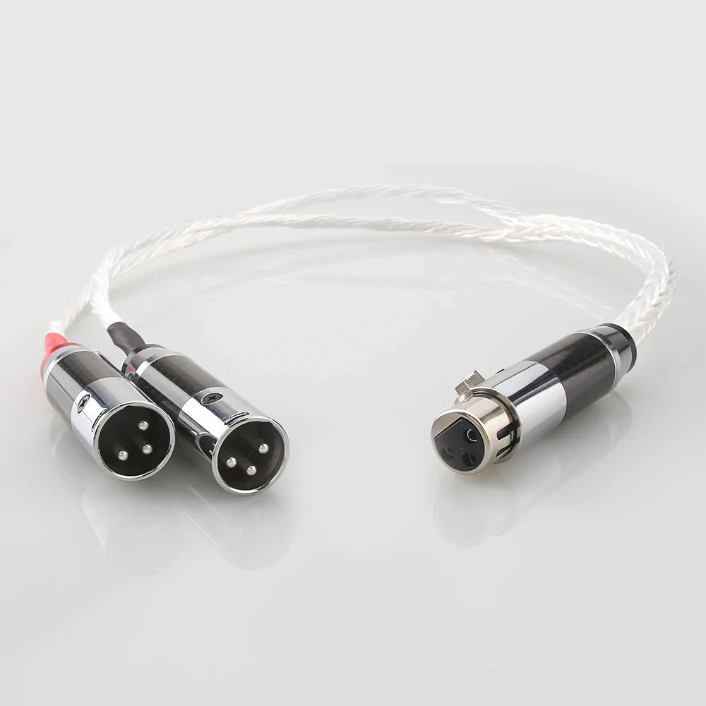 Hi-end 8AG Silver Plated 2 XLR Male to Female Y Splitter 3Pin Balanced Plug HiFi XLR Male to Dual Female Plug Interconnect Cable