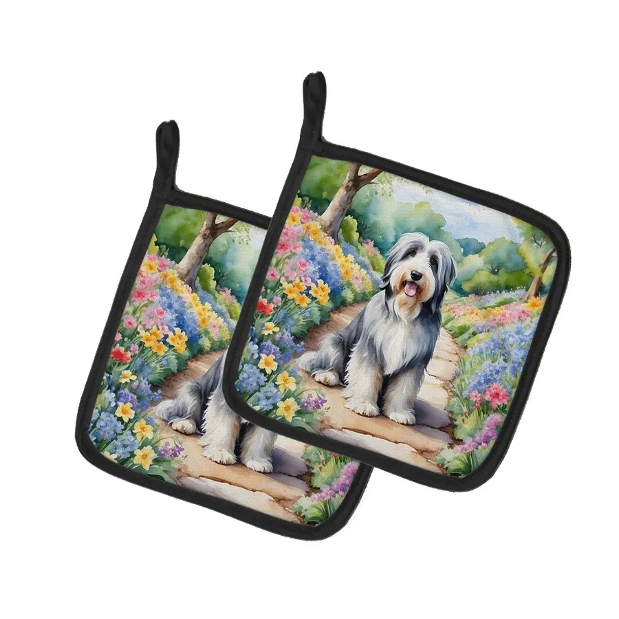 

Bearded Collie Spring Garden Pair of Pot Holders Kitchen Heat Resistant Pot Holders Sets Oven Hot Pads for Cooking Baking BBQ 7