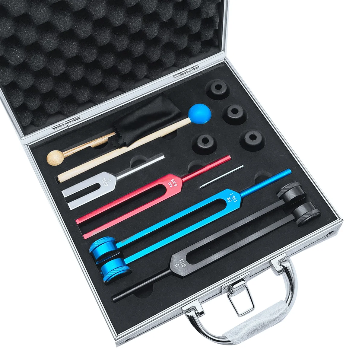 تتجه الآن 4 قطع مجموعة الشوكة الرنانة الطبية للشفاء الصوتي، شوكة ضبط لشفاء شقرا العلاج الصوتي إبقاء الجسم